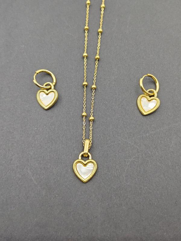 Women's Elegant Heart Design Pendant Necklace & Dangle Earrings, Exquisite Trendy Jewelry Set, Fashionable Jewelry Set As Gift for Women