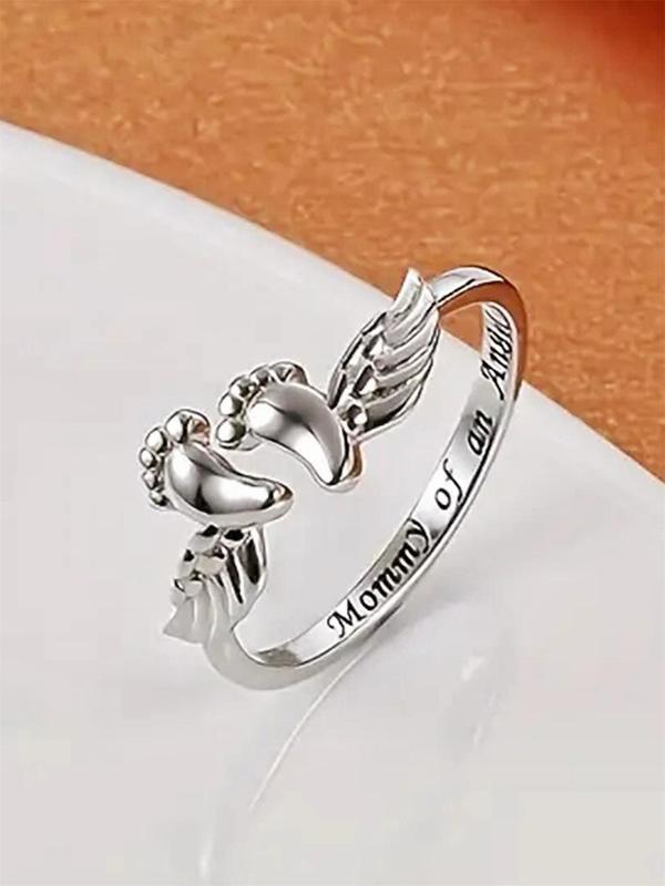 Letter & Wing Design Cuff Ring, Fashionable Jewelry for Women, Elegant All-match Fashion Accessories for Daily Wear