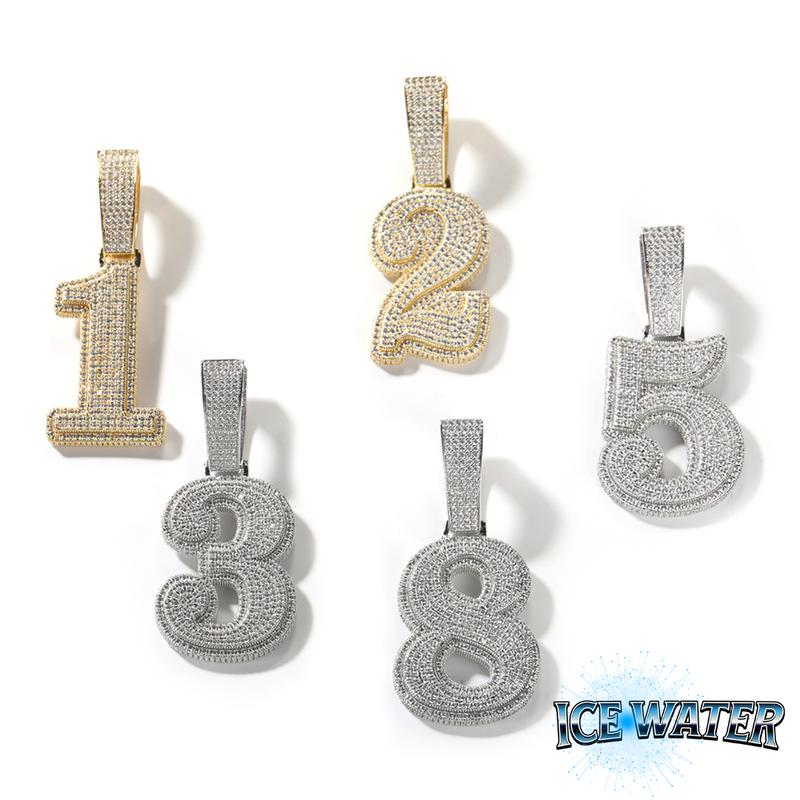 ICE WATER Large Number zirconia Hip Hop Pendant For DIY Couple