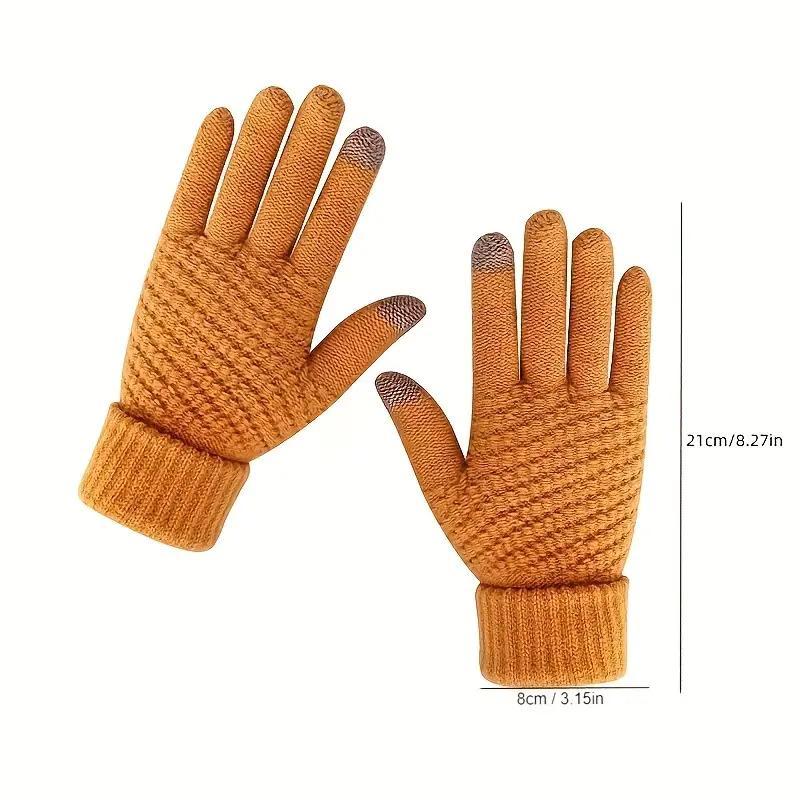 Knitted Thermal Winter Woolen Gloves, 1 Pair Solid Color Touch Screen Thickened Sports Gloves for Cycling Hiking, Sports & Outdoor Accessories, Christmas Gift