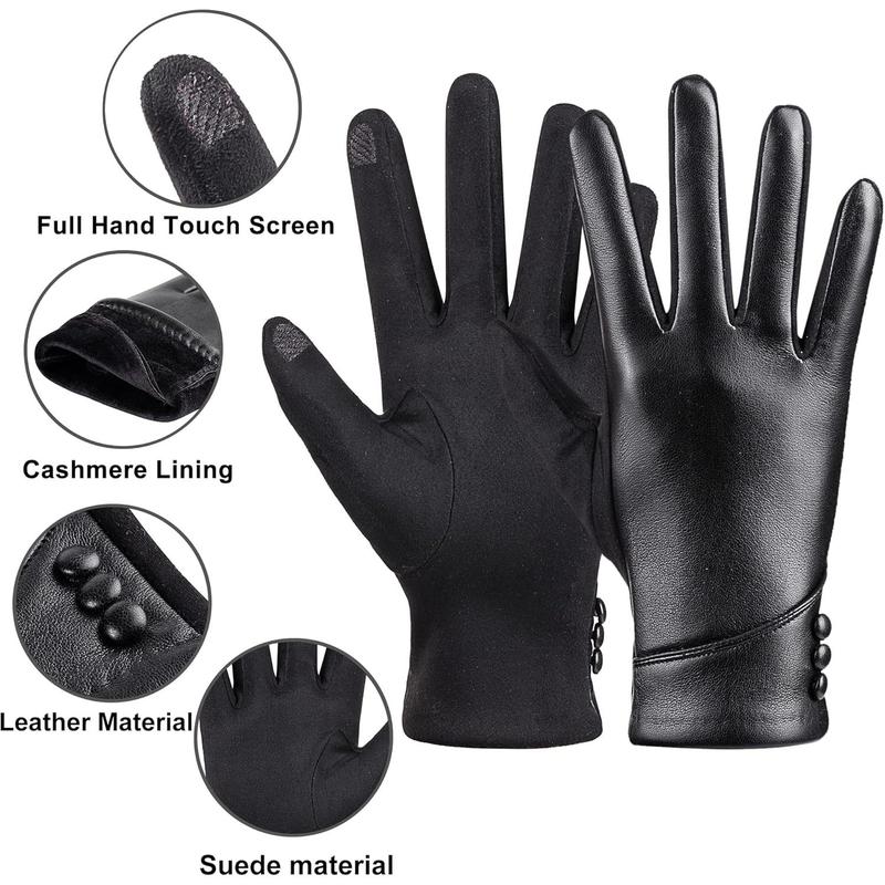 Womens Winter Leather Gloves Touch Screen Lined Windproof Warm Suede Fashion Dress Gloves