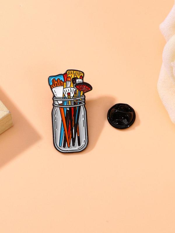 Paintbrush Design Brooch, Fashion Alloy Badge for Daily Clothing Decor, Enamel Pin Suitable for Backpacks, Jeans, Scarves, Hats Decoration Fixed Buckle, Casual Zinc Alloy Jewelry for Men & Women