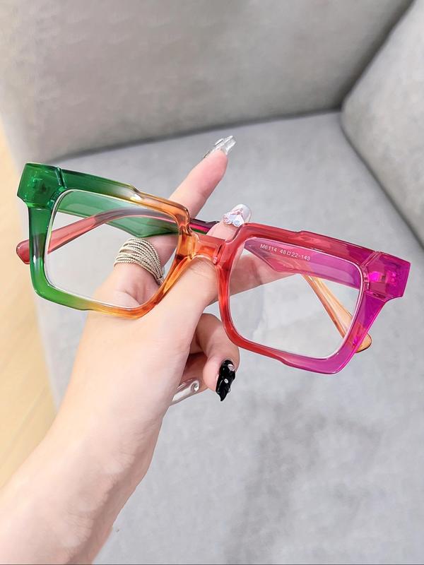 Women's Street Trend Square Frame Eyeglasses for Everyday Use, Trendy Candy Color Block Y2k Eyeglasses, Streetwear, Versatile Decorative Eyeglasses, Cool Female Accessories for Daily Use