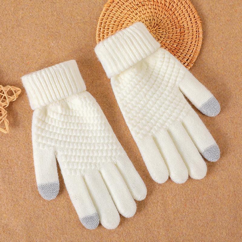 Knitted Thermal Winter Woolen Gloves, 1 Pair Solid Color Touch Screen Thickened Sports Gloves for Cycling Hiking, Sports & Outdoor Accessories, Christmas Gift