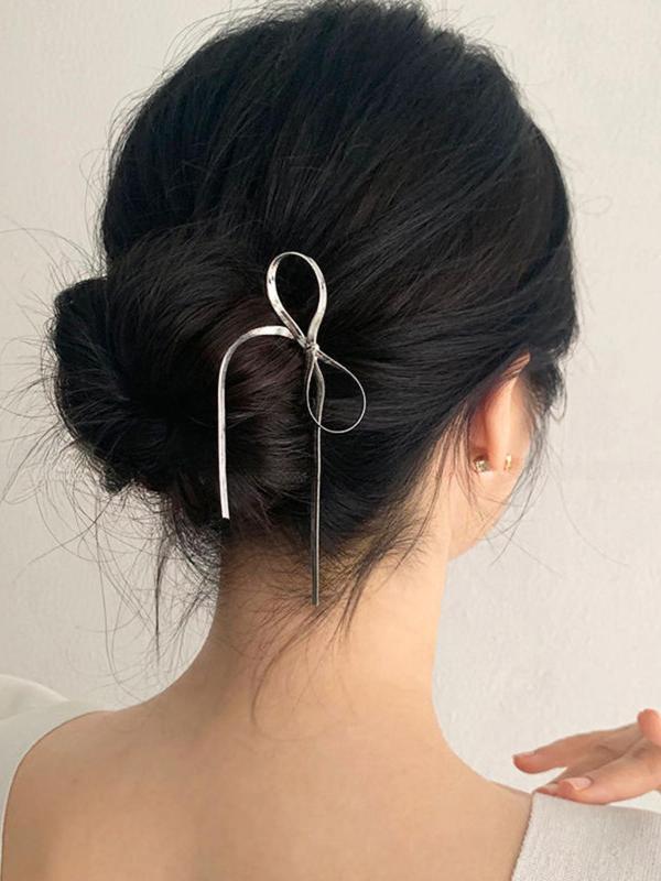 U-shaped Bow Decor Hair Pin, Simple Modern Hair Accessories for Women & Girls, Minimalist Headwear Suitable for Thick Hair