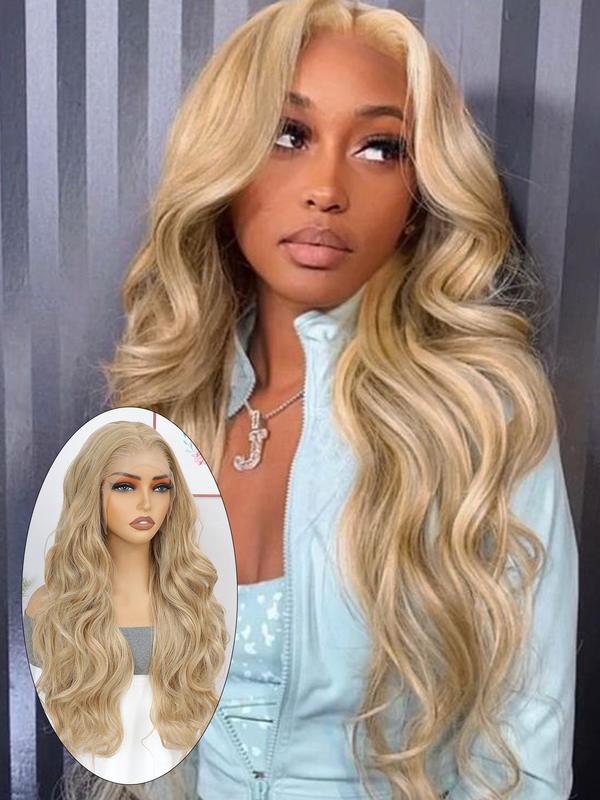 24 Inch Long Wavy Wigs for Women, Gorgeous Fluffy Wigs without Bangs, Synthetic Heat Resistant HD Lace Front Wigs for Party, Daily Use