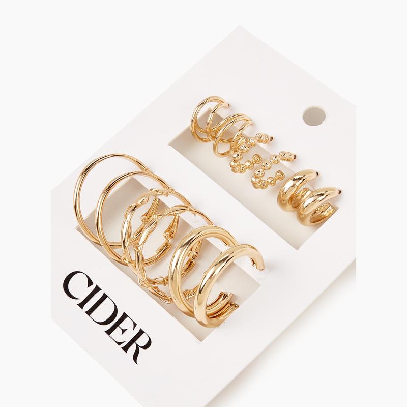 Cider [2 colors, One Size] 6pairs Geometric Hoop Earrings