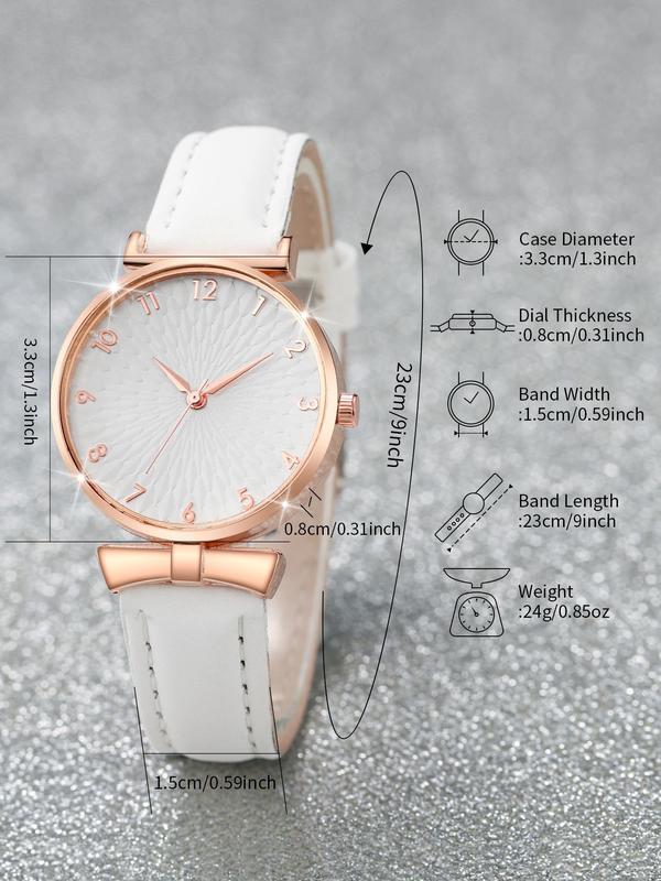 Round Dial Analog Quartz Watch & Heart Charm Bracelet & Necklace & Stud Earrings, Minimalist Vintage Luxury 2024 Trendy Wristwatch for Gf, without Box Summer Watch Set As Girlfriend Gifts