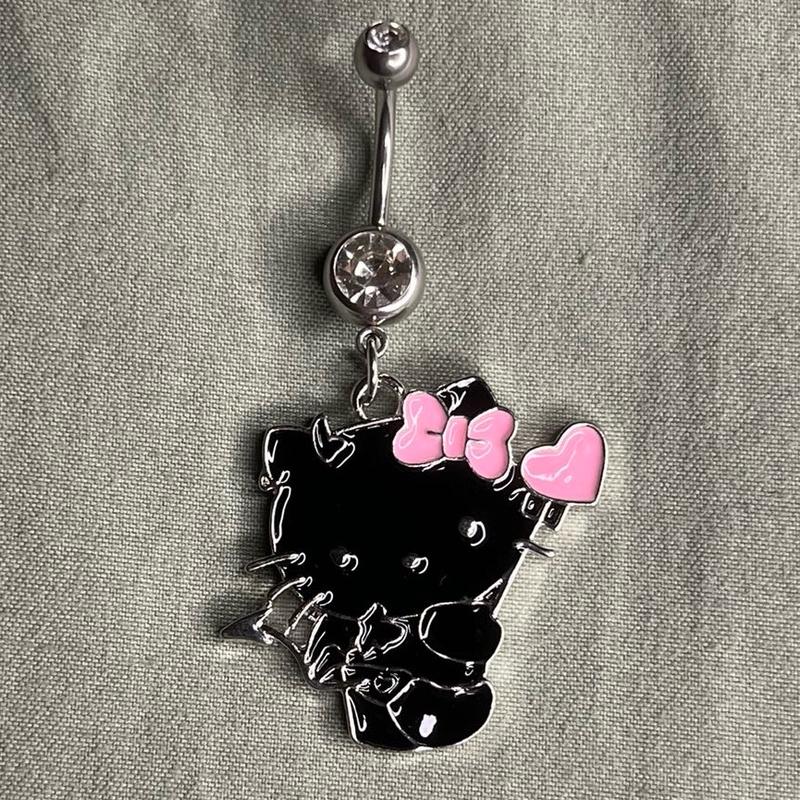 Womens Cute Pink Heart Belly Ring