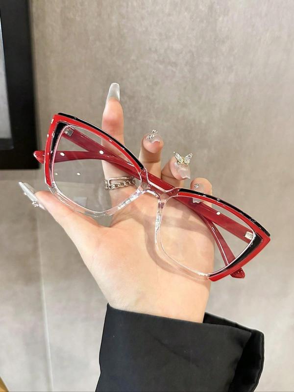 Trendy Cat Eye Frame Eyeglasses, Leopard & Colorblock Eyeglasses for Women & Men, Fashion Eyeglasses for Work, Daily Clothing Decor