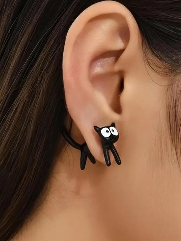 Women's 1 Pair Creative Cat Design Earring Jackets, Cute Lovely Jewelry for Girls Gift, Female Classic Fashion Accessories for Daily Wear