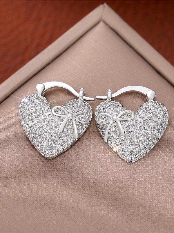 Rhinestone Decorated Heart Shaped Dangle Earrings, Elegant Jewelry for Women for Party, Daily Clothing Decor, Trendy All-match & Exquisite Jewelry for Birthday Gift