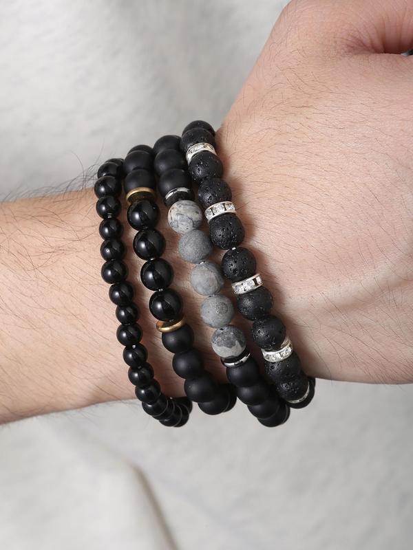 4pcs set Vintage Trendy Beaded Bracelet, Men's Street Style Fashion Stone Matching Bracelet for Daily Decoration, Classic Fashion Accessories for Daily Wear