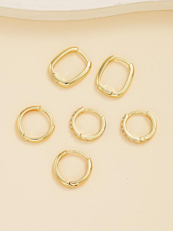 Women's Elegant Rhinestone Decor Hoop Earrings, 3 Pairs Exquisite Trendy Hoop Earrings, Chic Minimalist Vintage Jewelry As Gift for Girlfriend