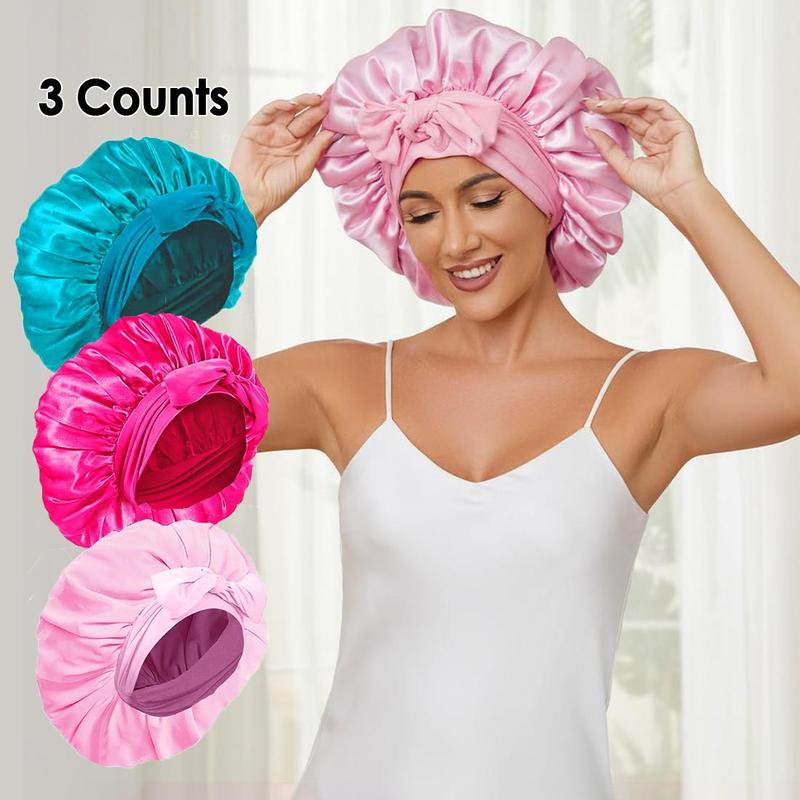 Summer Satin Bonnet, 1 3 Counts Solid Color Silk Bonnet, Satin Silk Hair Care Caps for Women with Tie Band, Beauty & Personal Hair Care Heatless Styling Tools for Women, Hair Products, Hair Accessories, Fall Gift