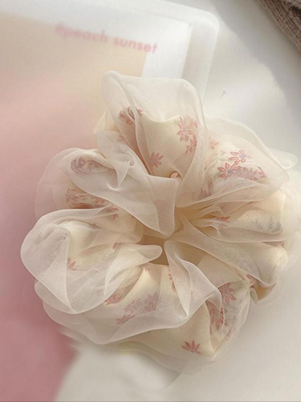 Ditsy Floral Print Scrunchie (3pcs), Elegant High Stretch Hair Accessories for Women & Girls, Minimalist Headwear Suitable for Thick Hair, Extra-large Chiffon Scrunchy