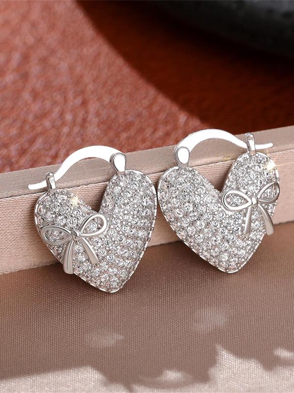 Rhinestone Decorated Heart Shaped Dangle Earrings, Elegant Jewelry for Women for Party, Daily Clothing Decor, Trendy All-match & Exquisite Jewelry for Birthday Gift