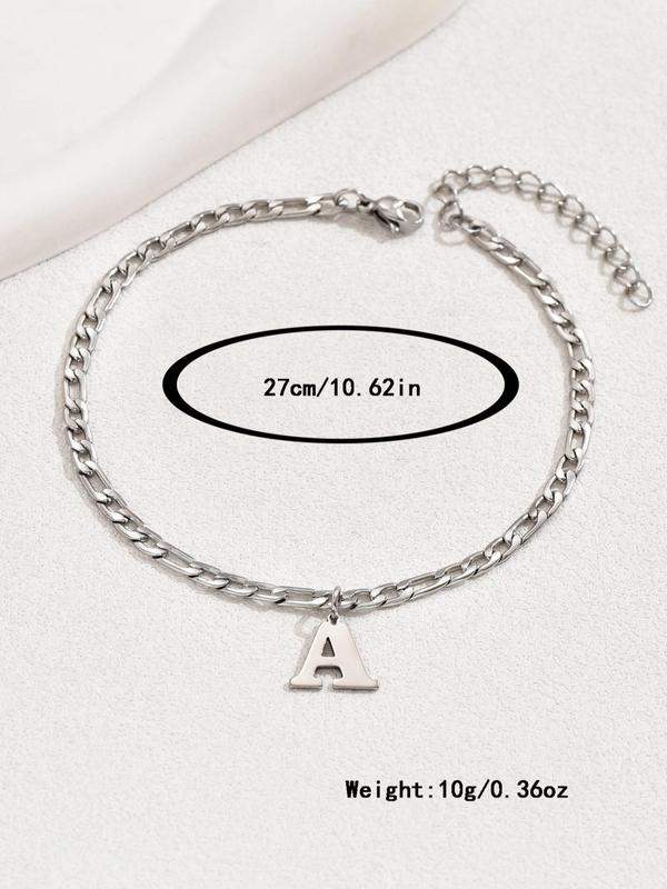 Figaro Chain Anklet with Letter Pendant for Women & Girls,  Stainless Steel Jewelry for Party, Beach Clothing Decor, Trendy All-match & Exquisite Jewelry for Birthday Gift