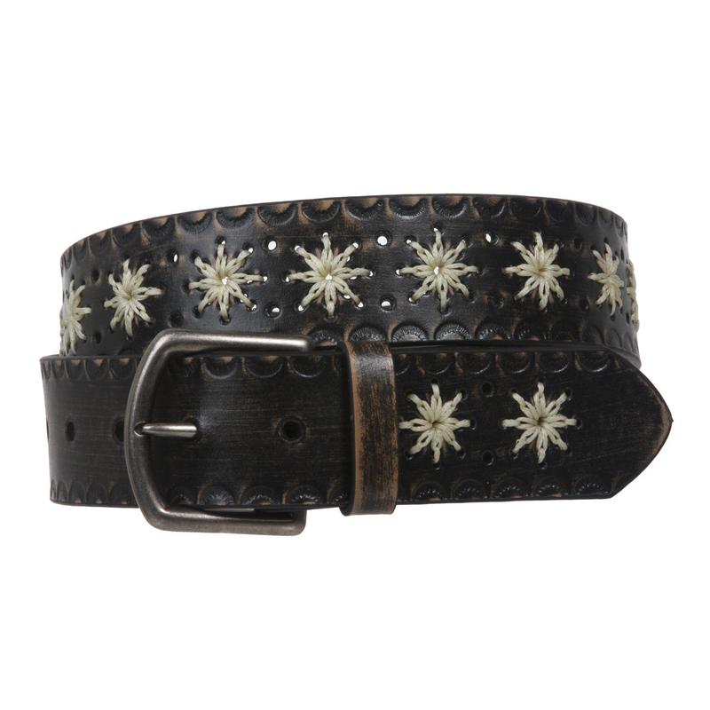 Snap on Flower Embossing Vintage Leather Belt