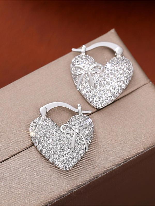 Rhinestone Decorated Heart Shaped Dangle Earrings, Elegant Jewelry for Women for Party, Daily Clothing Decor, Trendy All-match & Exquisite Jewelry for Birthday Gift