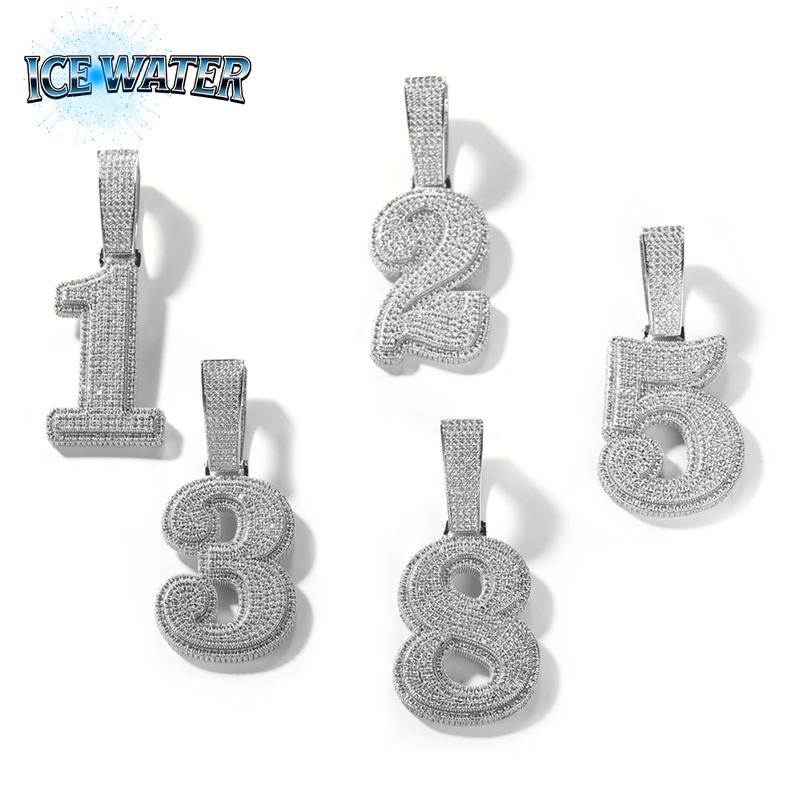 ICE WATER Large Number zirconia Hip Hop Pendant For DIY Couple