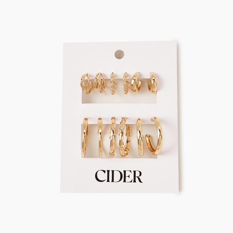 Cider [2 colors, One Size] 6pairs Geometric Hoop Earrings