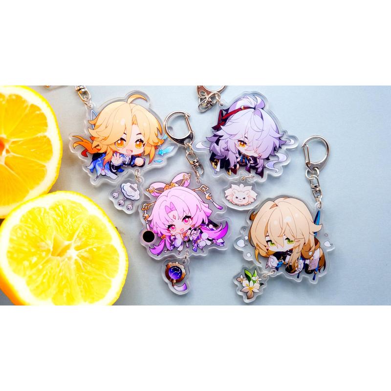 Honkai: Star Rail Character Keychains With Small Charm - Clear Acrylic - Ultra High Quality