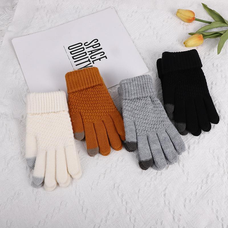 Knitted Thermal Winter Woolen Gloves, 1 Pair Solid Color Touch Screen Thickened Sports Gloves for Cycling Hiking, Sports & Outdoor Accessories, Christmas Gift