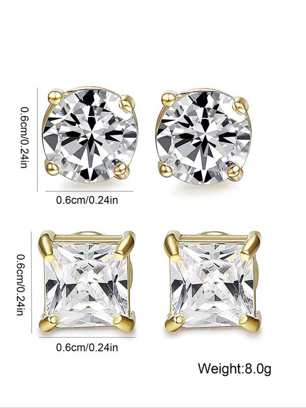 2 Pairs Unisex Simple Style Rhinestone Decorated Stud Earrings, Elegant Trendy Stud Earrings, Fashionable Jewelry for Women & Men Summer Fall 2024, Fall Outfits, Fall Freshness