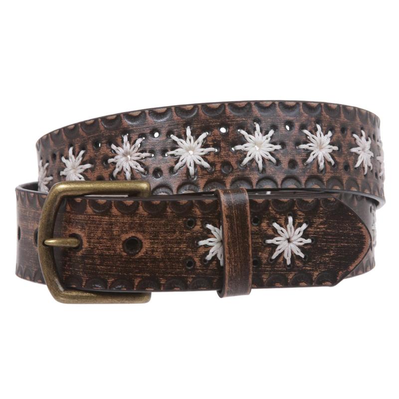 Snap on Flower Embossing Vintage Leather Belt