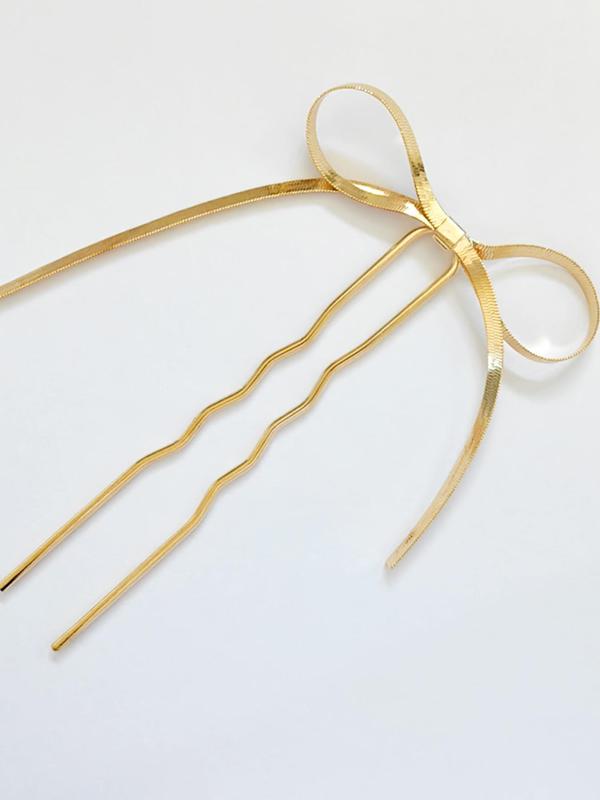 U-shaped Bow Decor Hair Pin, Simple Modern Hair Accessories for Women & Girls, Minimalist Headwear Suitable for Thick Hair