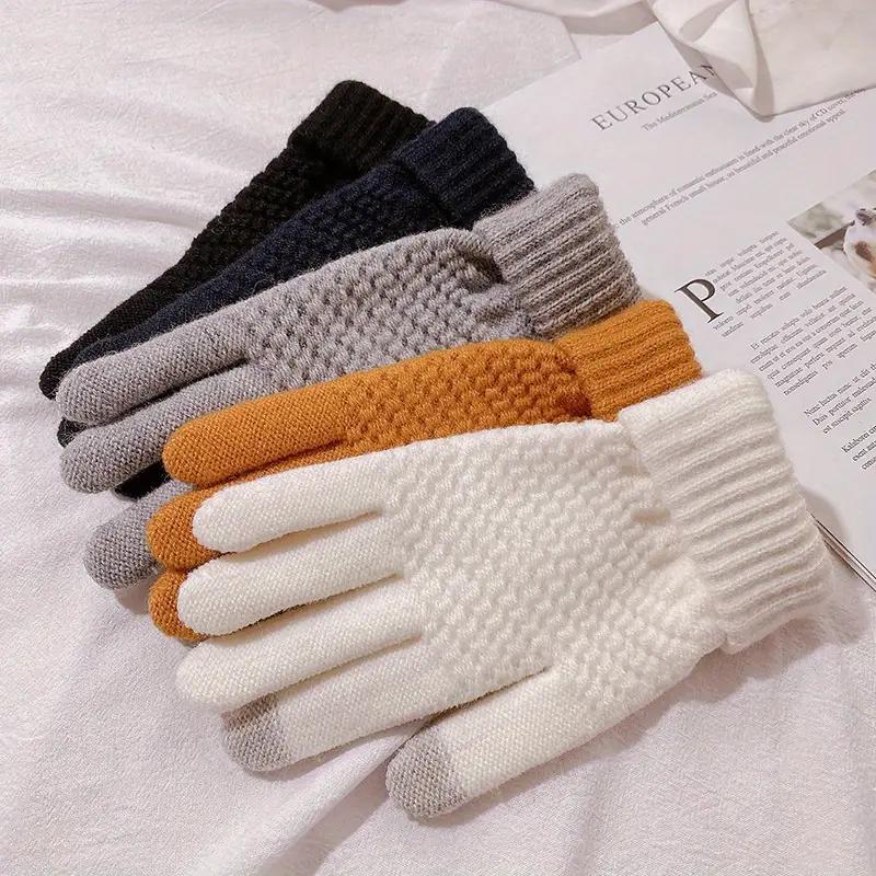 Knitted Thermal Winter Woolen Gloves, 1 Pair Solid Color Touch Screen Thickened Sports Gloves for Cycling Hiking, Sports & Outdoor Accessories, Christmas Gift