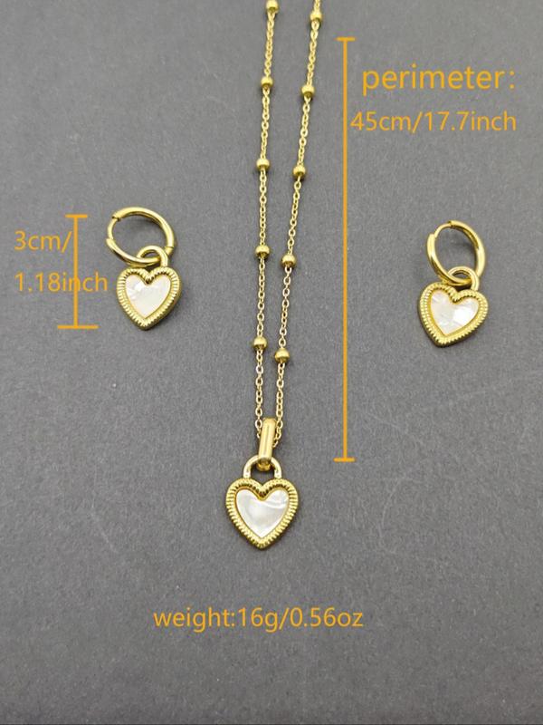 Women's Elegant Heart Design Pendant Necklace & Dangle Earrings, Exquisite Trendy Jewelry Set, Fashionable Jewelry Set As Gift for Women