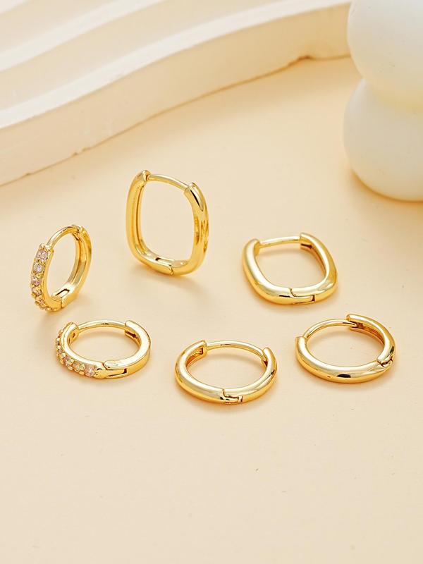 Women's Elegant Rhinestone Decor Hoop Earrings, 3 Pairs Exquisite Trendy Hoop Earrings, Chic Minimalist Vintage Jewelry As Gift for Girlfriend