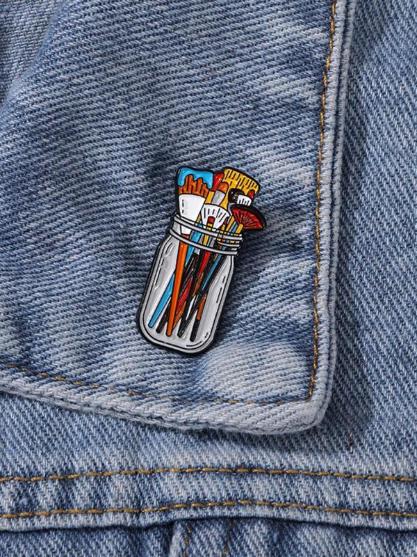 Paintbrush Design Brooch, Fashion Alloy Badge for Daily Clothing Decor, Enamel Pin Suitable for Backpacks, Jeans, Scarves, Hats Decoration Fixed Buckle, Casual Zinc Alloy Jewelry for Men & Women