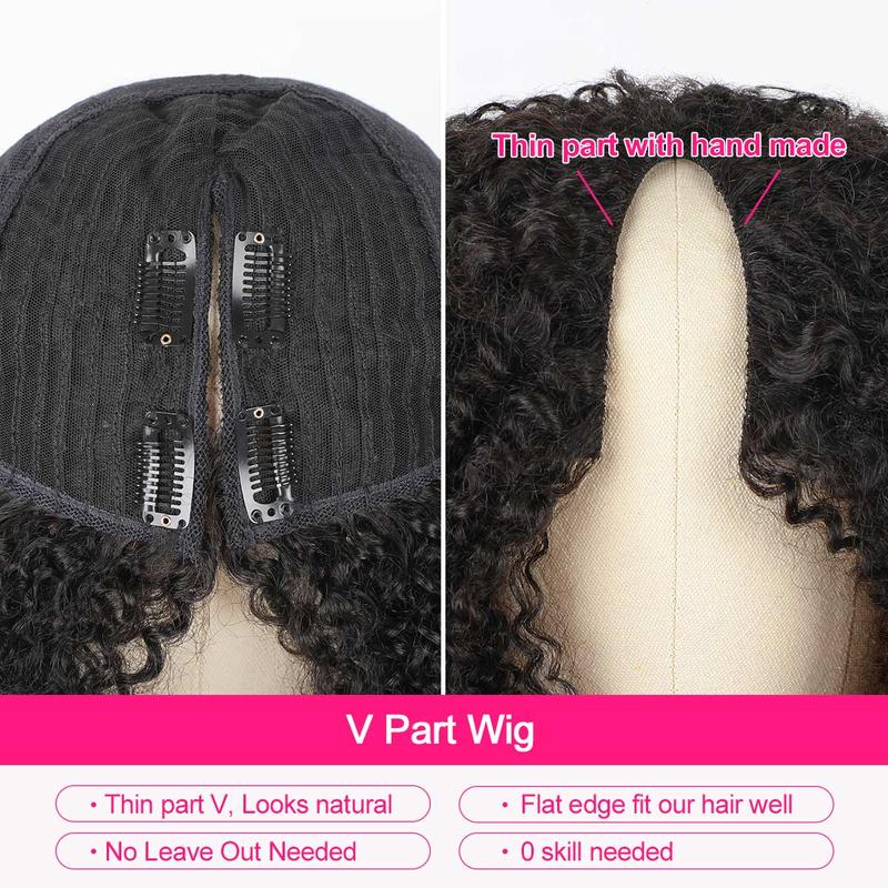 OQ HAIR Afro Curly V Part Wig No Leave Out Thin Part Human Hair Wigs 0 Skill Needed Glueless Wig Beginner Friendly