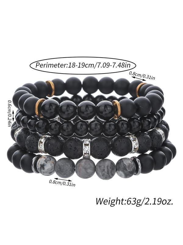 4pcs set Vintage Trendy Beaded Bracelet, Men's Street Style Fashion Stone Matching Bracelet for Daily Decoration, Classic Fashion Accessories for Daily Wear