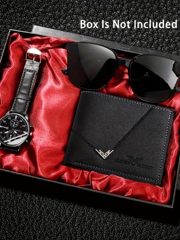 Men's Fashion Watch & Sunglasses & Wallet Set, Fashion Watch & Sunglasses & Wallet Set for Party, Daily Clothing Decor, Trendy All-match & Exquisite Watch Set for Gift