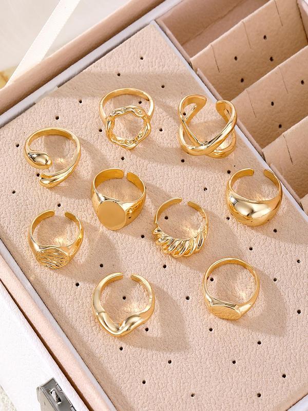 Hollow Out Design Cuff Ring Set, Adjustable Open Ring Set, Fashion Accessories for Women & Girls, Trendy All-match & Exquisite Jewelry for Birthday Gift