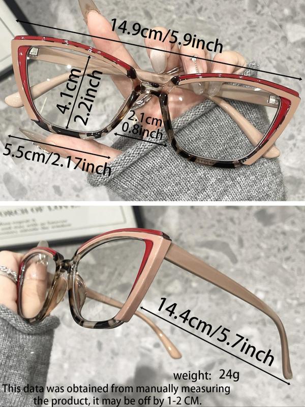 Trendy Cat Eye Frame Eyeglasses, Leopard & Colorblock Eyeglasses for Women & Men, Fashion Eyeglasses for Work, Daily Clothing Decor