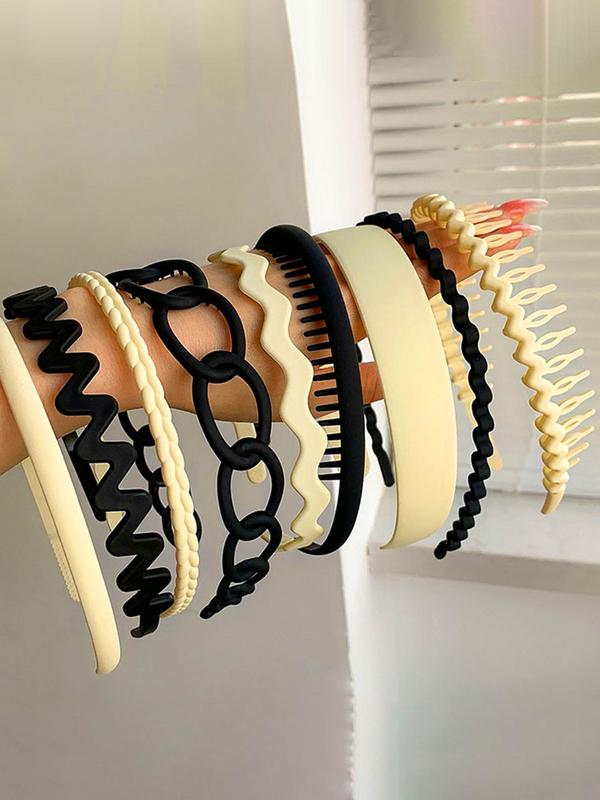 9pcs set Women's Casual Plain Color Wave Design Hair Hoop, Toothed Non-slip Headband, Daily Casual Versatile Hair Accessories