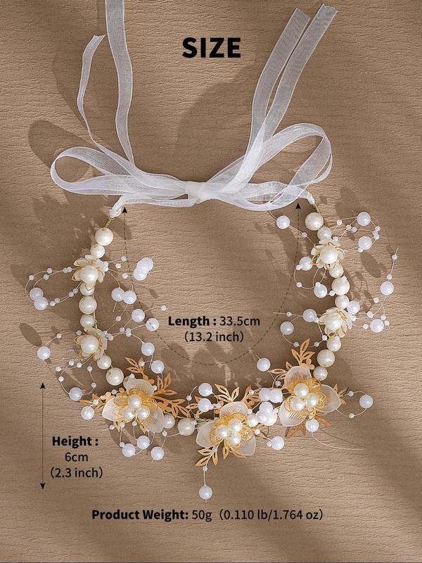  Faux Pearl Decorated Flower Design Headband, Elegant Wedding Bridal Hair Accessories