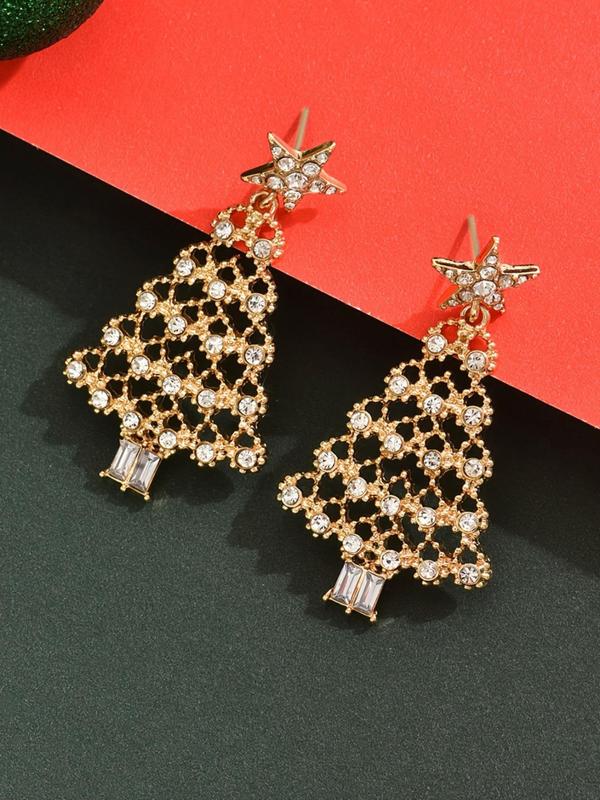 Rhinestone Decorated Christmas Tree Design Dangle Earrings, Fashionable Jewelry for Women & Girls, Trendy All-match & Exquisite Jewelry for Birthday Gift