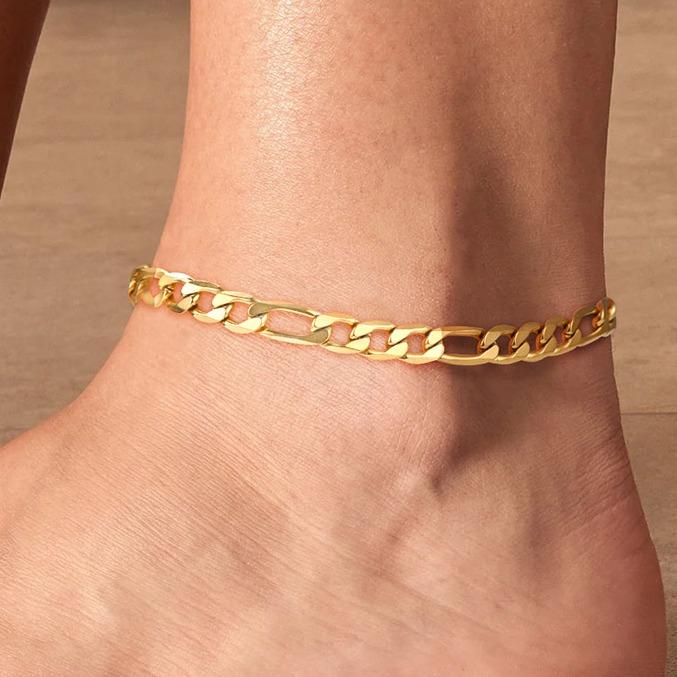 U7 6mm Figaro Chain Anklet for Women Trendy Chain Bracelet Hypoallergenic Jewelry Gift for Her