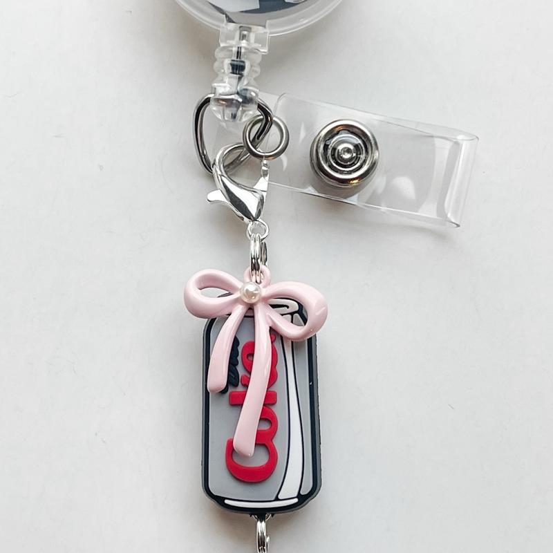 Soda Badge Reel Charm Lanyard Charm Nurse Teacher Badge Charm Nurse ID Holder Charm Purse Charm Backpack Keys Soda Silicone Soda Cola Lovers Coquette Pink Bow Aesthetic DC