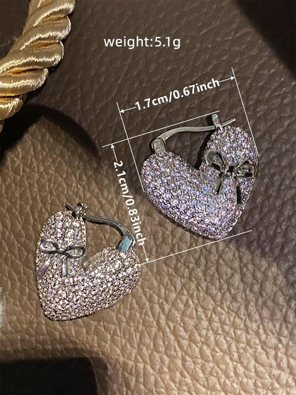 Rhinestone Decorated Heart Shaped Dangle Earrings, Elegant Jewelry for Women for Party, Daily Clothing Decor, Trendy All-match & Exquisite Jewelry for Birthday Gift