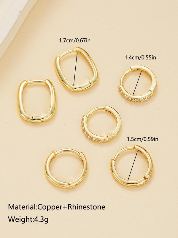 Women's Elegant Rhinestone Decor Hoop Earrings, 3 Pairs Exquisite Trendy Hoop Earrings, Chic Minimalist Vintage Jewelry As Gift for Girlfriend