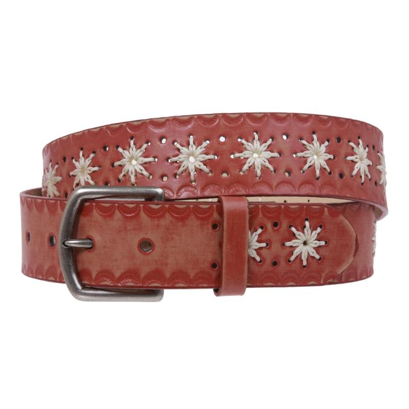 Snap on Flower Embossing Vintage Leather Belt