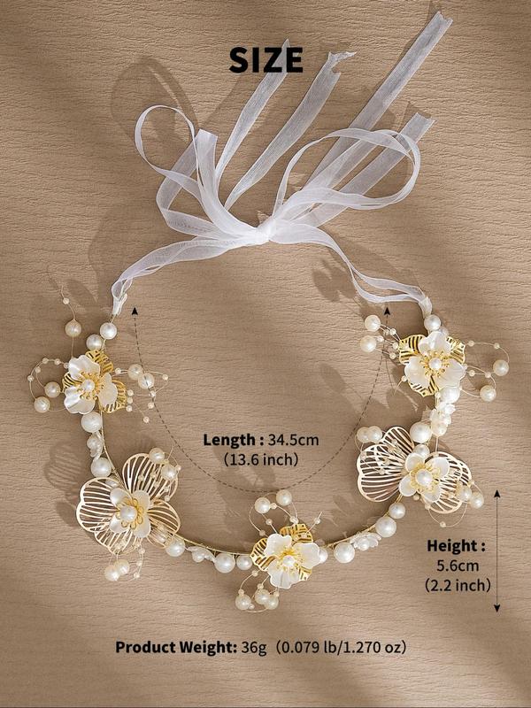  Faux Pearl Decorated Flower Design Headband, Elegant Wedding Bridal Hair Accessories