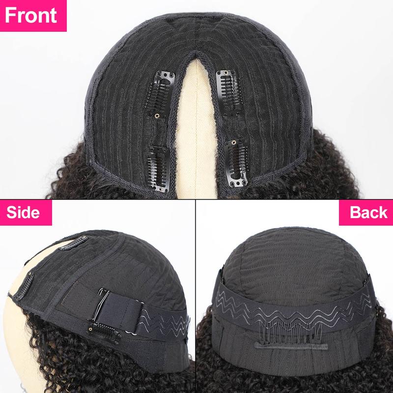 OQ HAIR Afro Curly V Part Wig No Leave Out Thin Part Human Hair Wigs 0 Skill Needed Glueless Wig Beginner Friendly